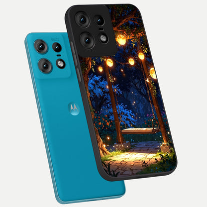  Twilight Garden Swing phone case For Moto Edge50 Pro showing premium glass back cover with detailed artwork