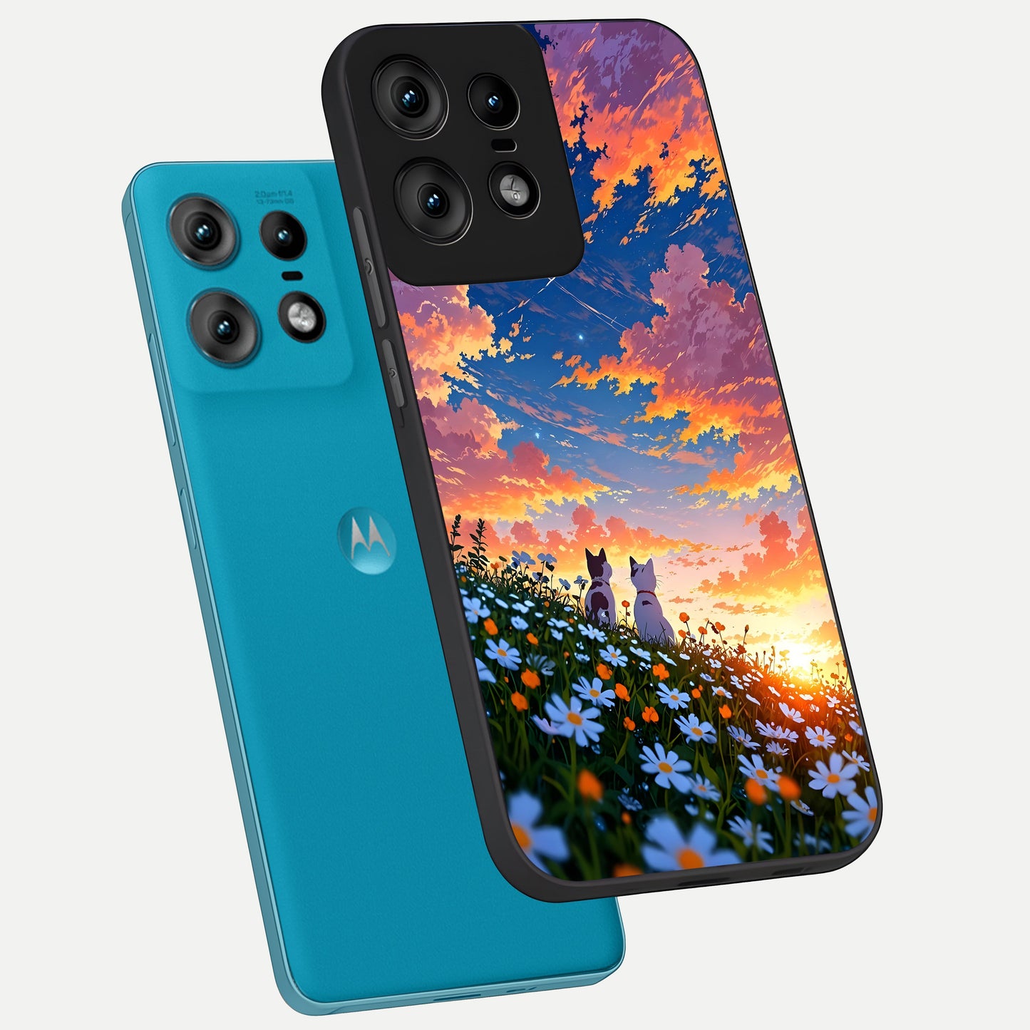  Two Cats Friends phone case For Moto Edge50 Pro showing premium glass back cover with detailed artwork