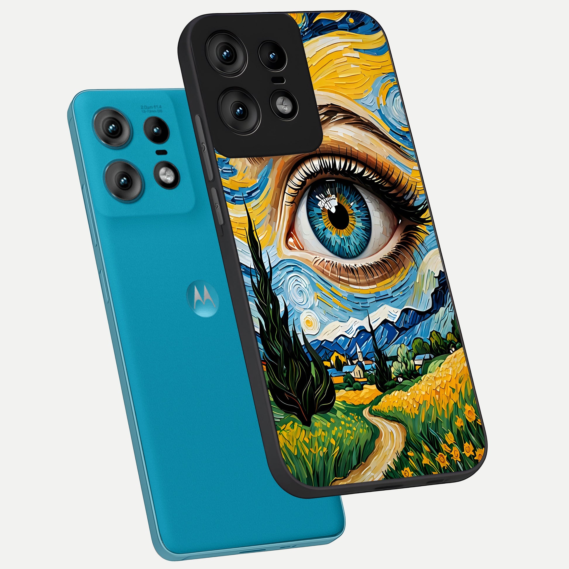  Van Gogh Eye phone case For Moto Edge50 Pro showing premium glass back cover with detailed artwork