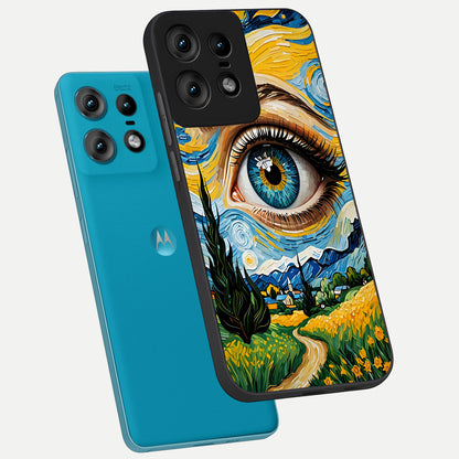  Van Gogh Eye phone case For Moto Edge50 Pro showing premium glass back cover with detailed artwork