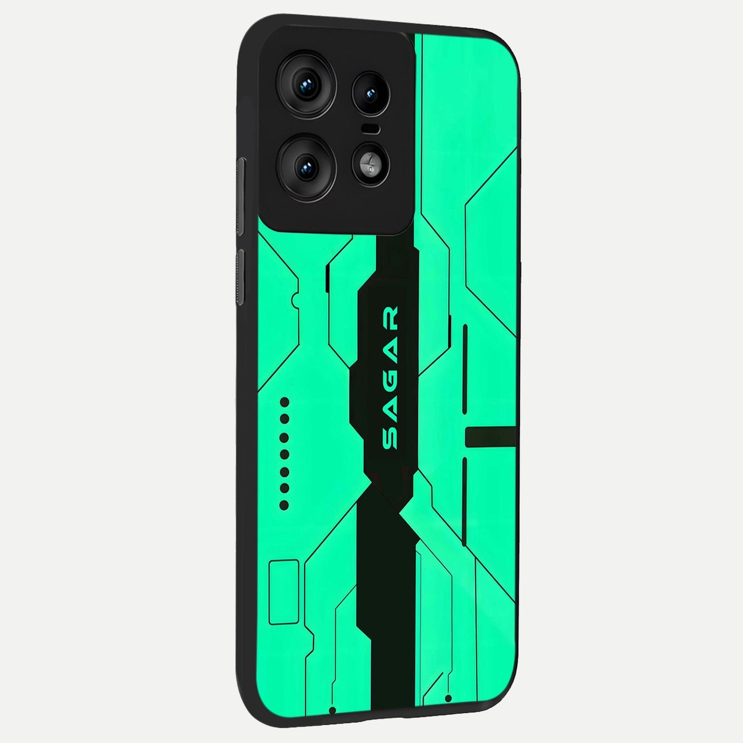  Aqua Tech CYBERPUNK Custom Name back cover For Moto Edge50 Pro slim fit glass case with vibrant aesthetic design