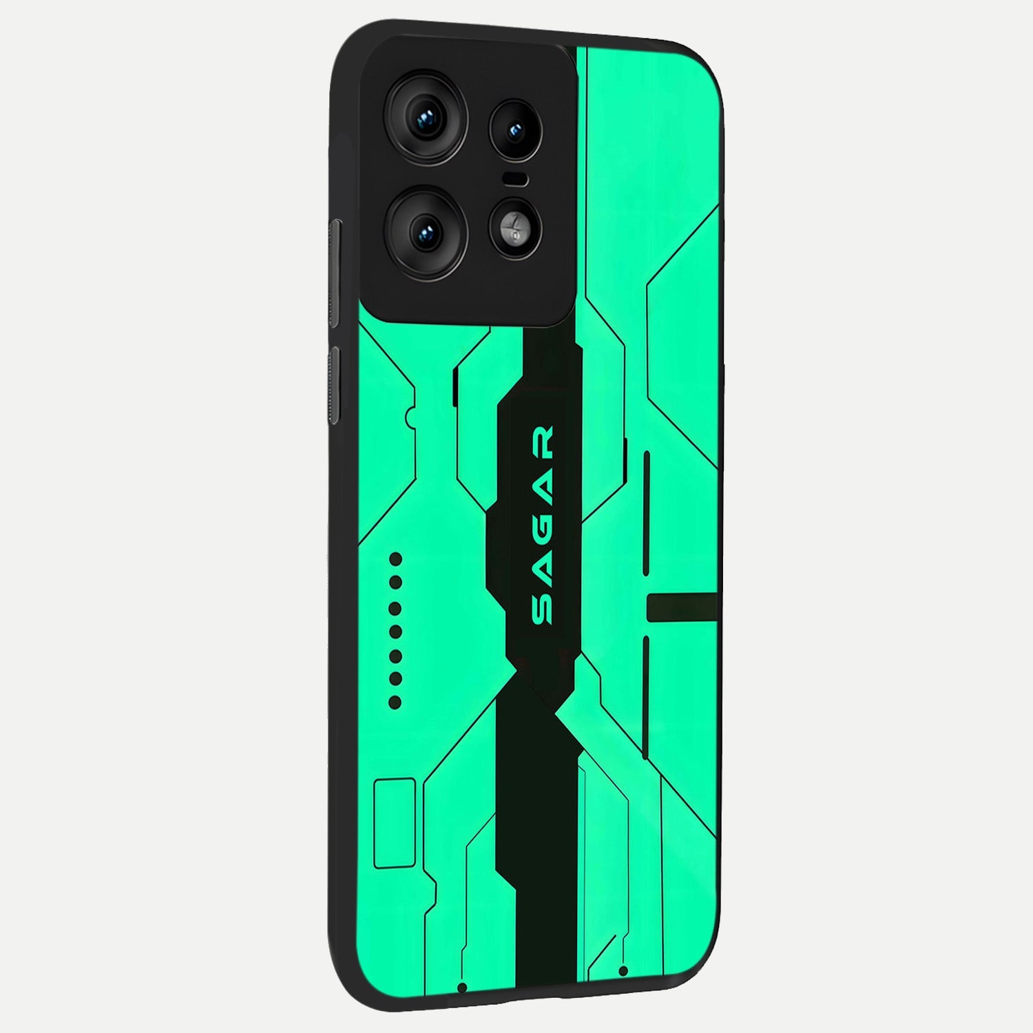  Aqua Tech CYBERPUNK Custom Name back cover For Moto Edge50 Pro slim fit glass case with vibrant aesthetic design