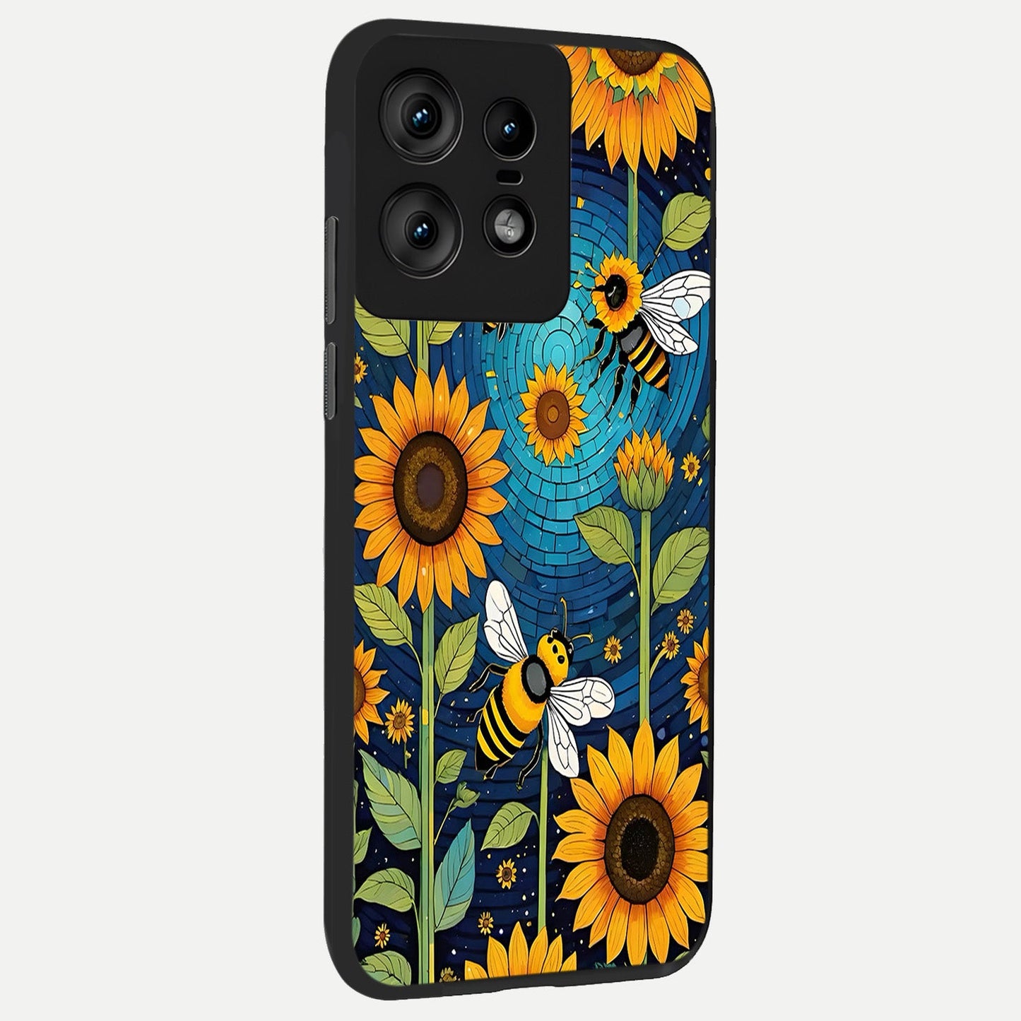  Bees And Sunflowers back cover For Moto Edge50 Pro slim fit glass case with vibrant aesthetic design
