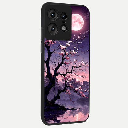  Blossom Pink Moon back cover For Moto Edge50 Pro slim fit glass case with vibrant aesthetic design