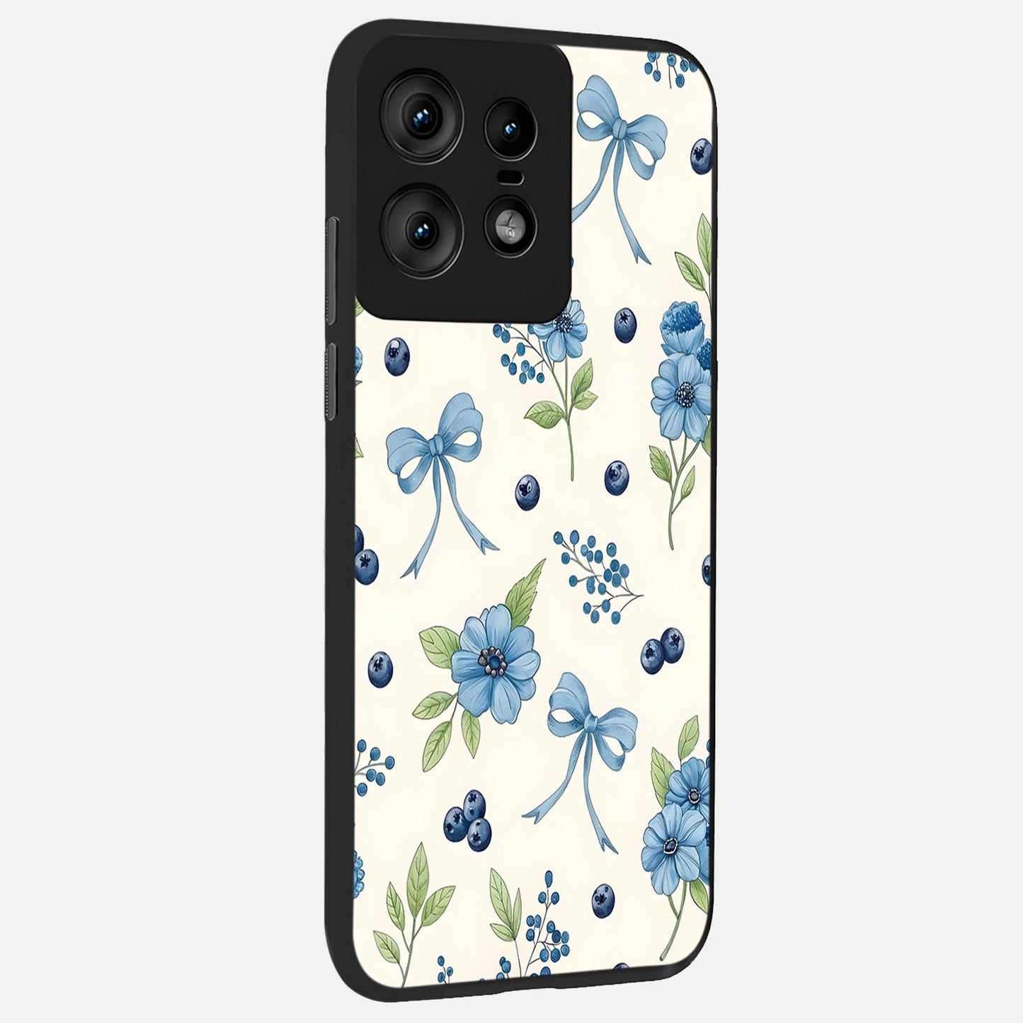  Blue Flower And Bow back cover For Moto Edge50 Pro slim fit glass case with vibrant aesthetic design