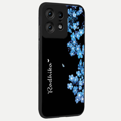  Blue Petal Dream Custom Name back cover For Moto Edge50 Pro slim fit glass case with vibrant aesthetic design