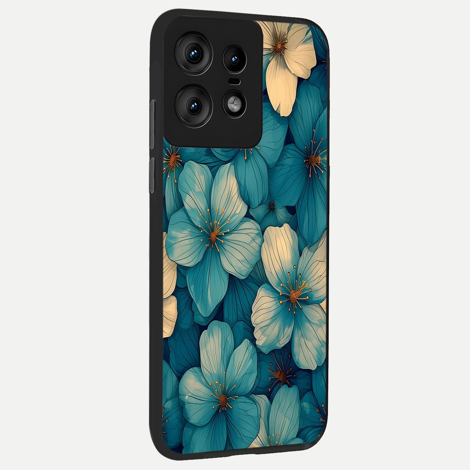  Blue Shade Floral back cover For Moto Edge50 Pro slim fit glass case with vibrant aesthetic design