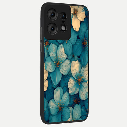  Blue Shade Floral back cover For Moto Edge50 Pro slim fit glass case with vibrant aesthetic design