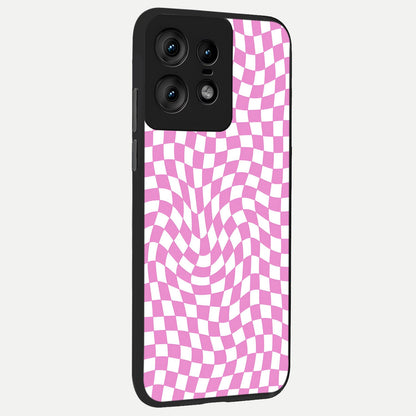  Bubblegum Check Wave back cover For Moto Edge50 Pro slim fit glass case with vibrant aesthetic design