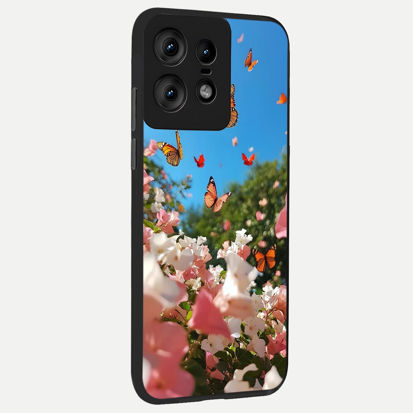  Butterflies In Bloom Sky back cover For Moto Edge50 Pro slim fit glass case with vibrant aesthetic design