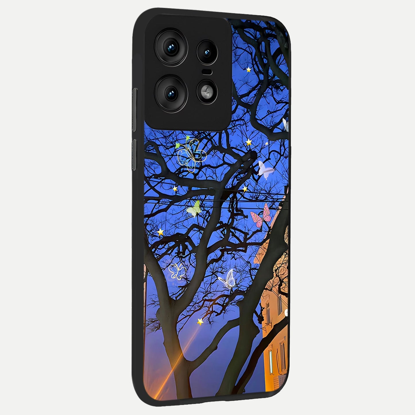  Butterfly Night Magic back cover For Moto Edge50 Pro slim fit glass case with vibrant aesthetic design
