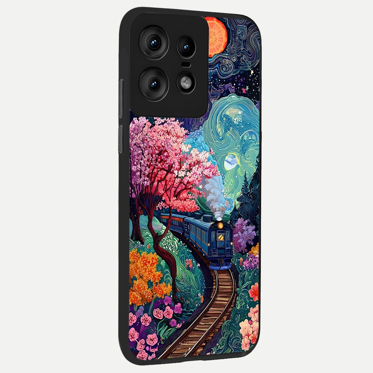  Celestial Train Journey back cover For Moto Edge50 Pro slim fit glass case with vibrant aesthetic design
