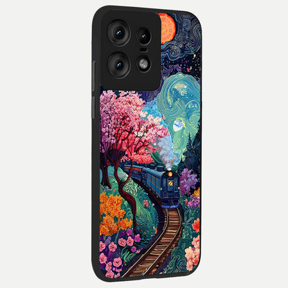  Celestial Train Journey back cover For Moto Edge50 Pro slim fit glass case with vibrant aesthetic design