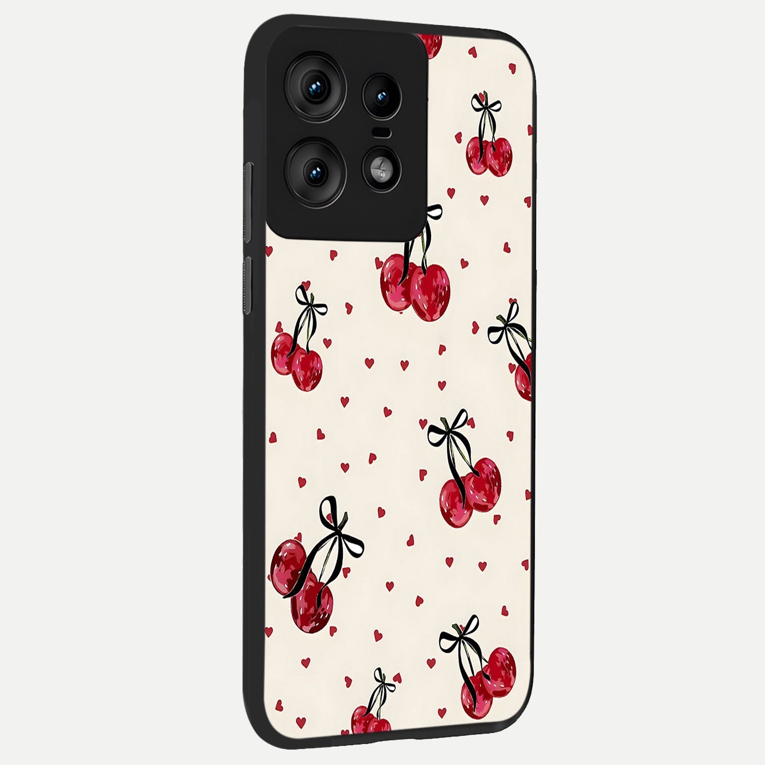  Cherry Heart Bow back cover For Moto Edge50 Pro slim fit glass case with vibrant aesthetic design