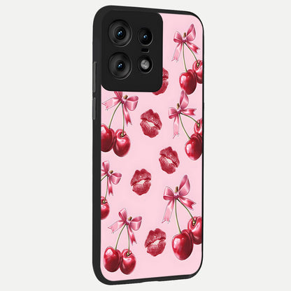  Cherry With Lips back cover For Moto Edge50 Pro slim fit glass case with vibrant aesthetic design
