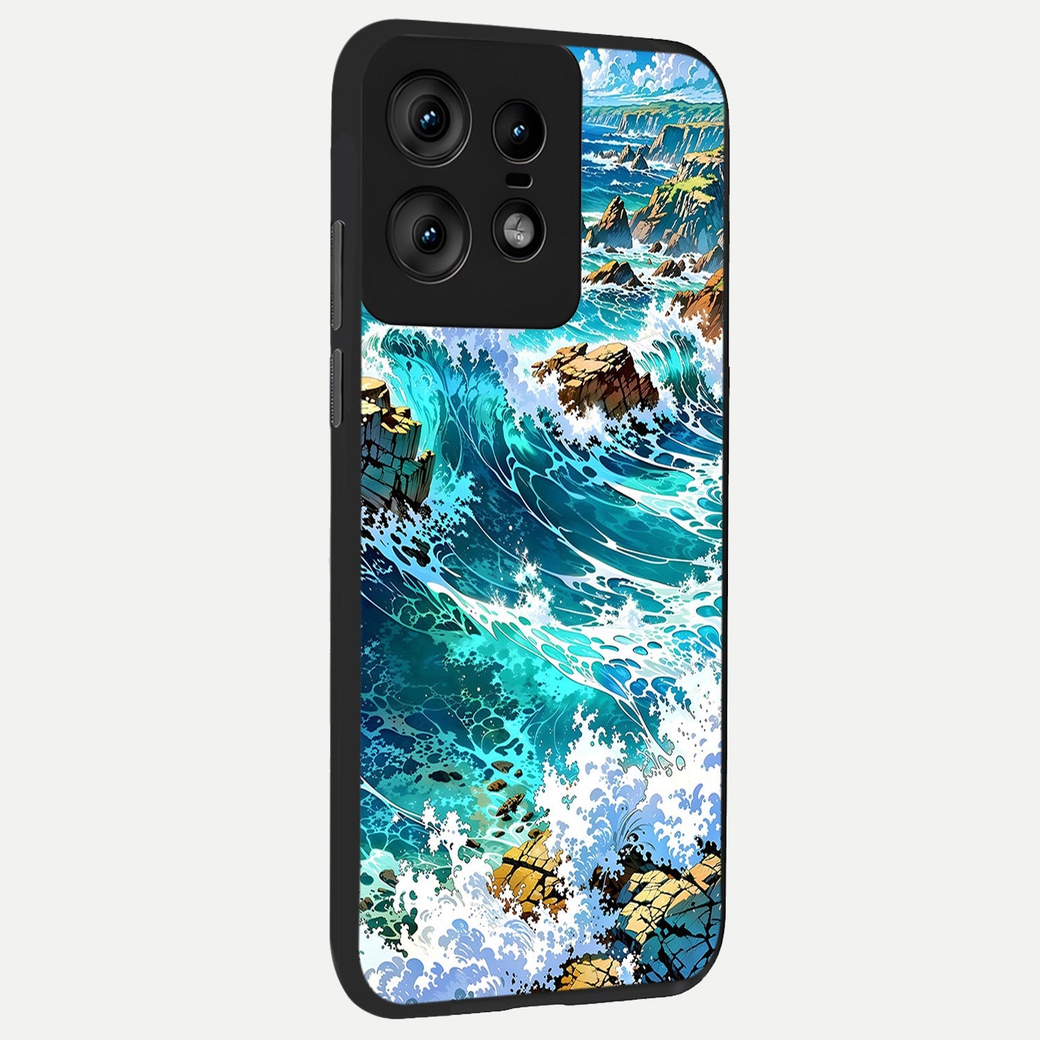  Coastal Blue Waves back cover For Moto Edge50 Pro slim fit glass case with vibrant aesthetic design