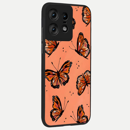  Coral Wing Butterfly back cover For Moto Edge50 Pro slim fit glass case with vibrant aesthetic design