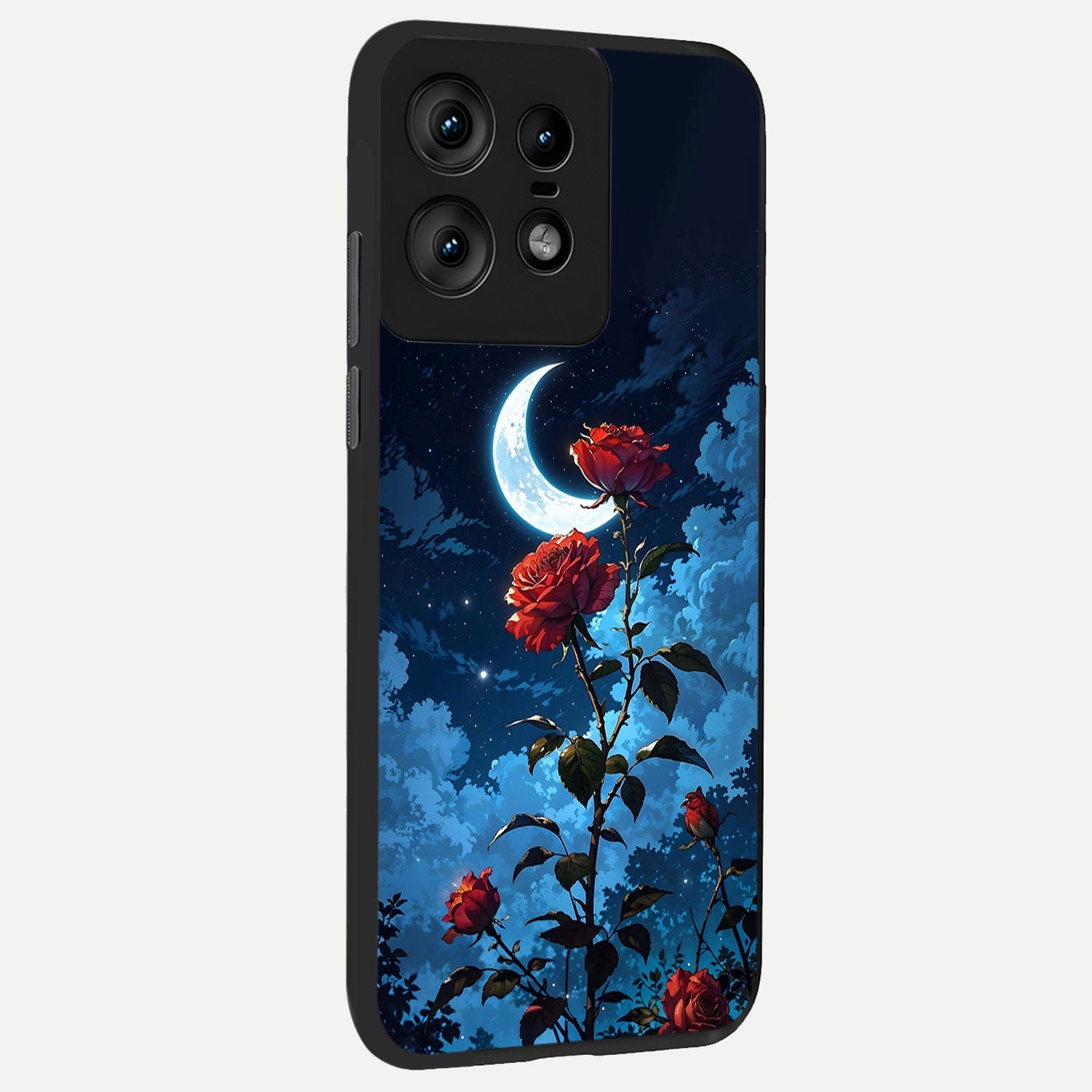  Crimson Rose Moon back cover For Moto Edge50 Pro slim fit glass case with vibrant aesthetic design