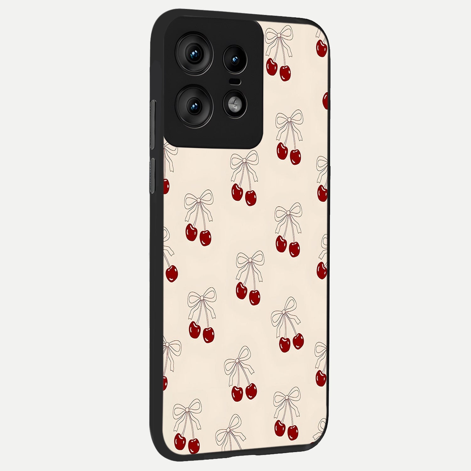  Cute Cherry Pattern back cover For Moto Edge50 Pro slim fit glass case with vibrant aesthetic design