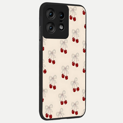  Cute Cherry Pattern back cover For Moto Edge50 Pro slim fit glass case with vibrant aesthetic design