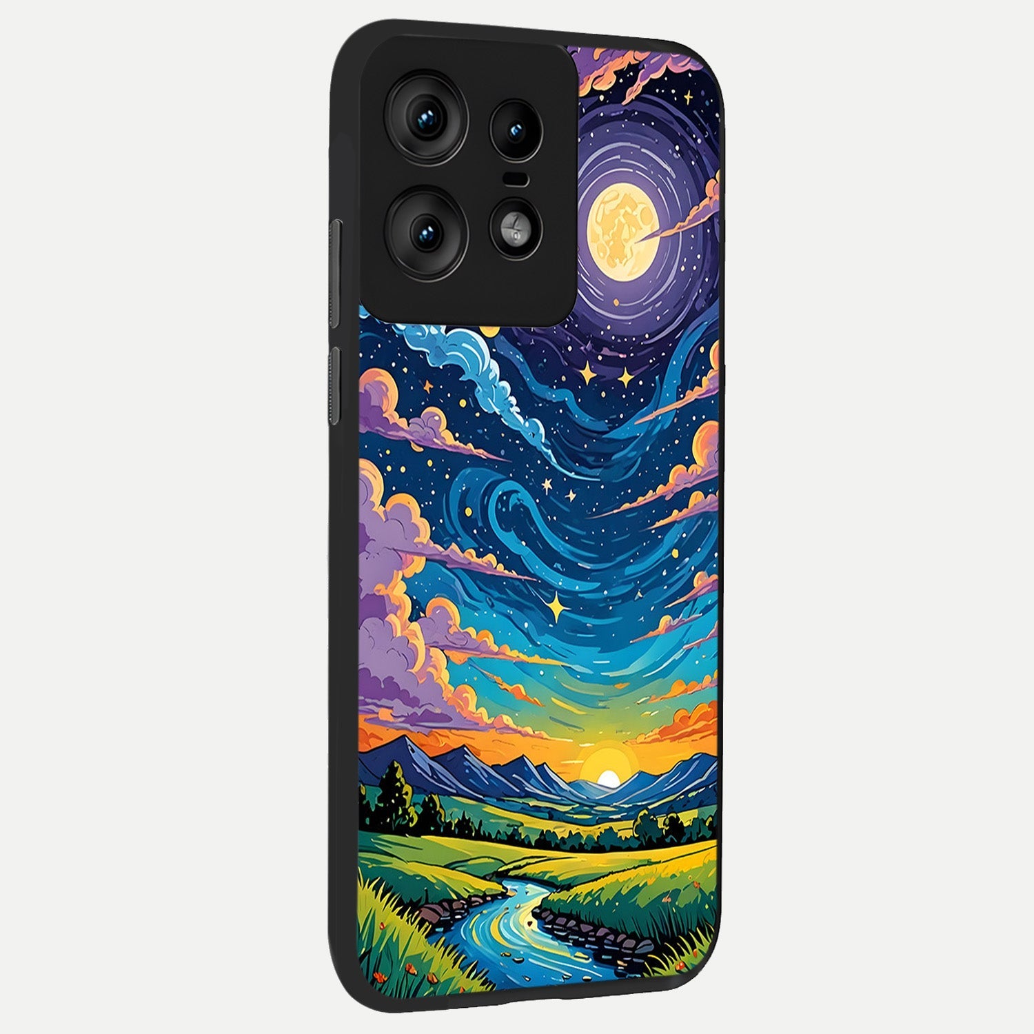  Dreamy Night Landscape back cover For Moto Edge50 Pro slim fit glass case with vibrant aesthetic design