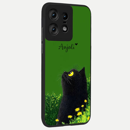  Emerald Cat Custom Name back cover For Moto Edge50 Pro slim fit glass case with vibrant aesthetic design