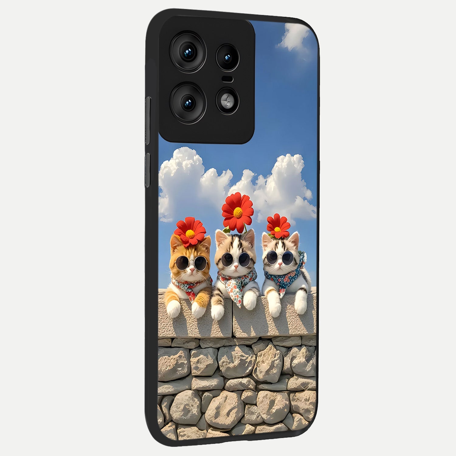  Floral Kitty Squad back cover For Moto Edge50 Pro slim fit glass case with vibrant aesthetic design