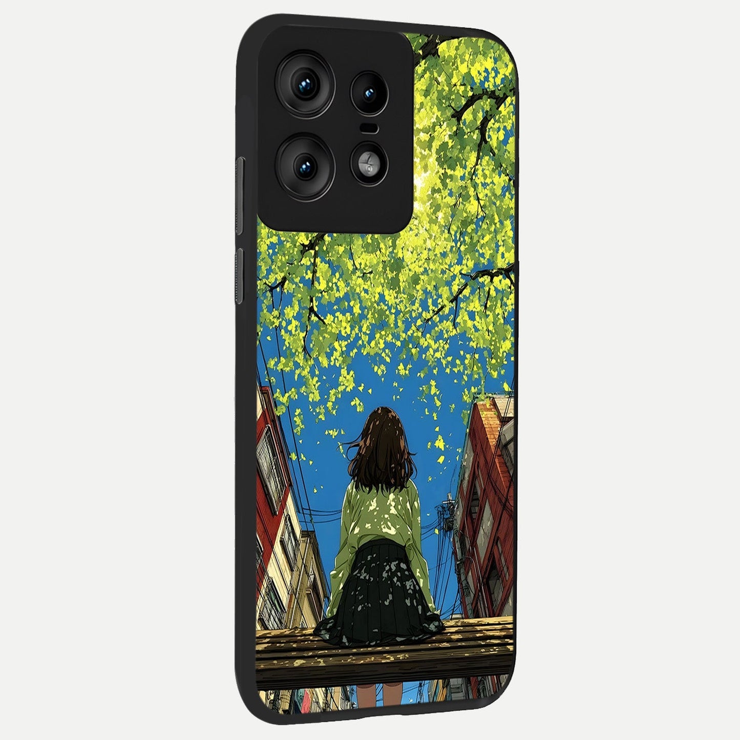  Golden Leaves Glow back cover For Moto Edge50 Pro slim fit glass case with vibrant aesthetic design