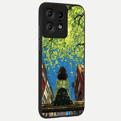  Golden Leaves Glow back cover For Moto Edge50 Pro slim fit glass case with vibrant aesthetic design