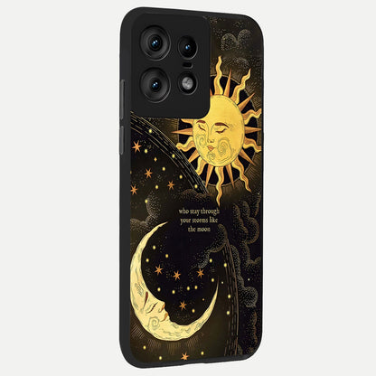  Golden Lunar Love back cover For Moto Edge50 Pro slim fit glass case with vibrant aesthetic design