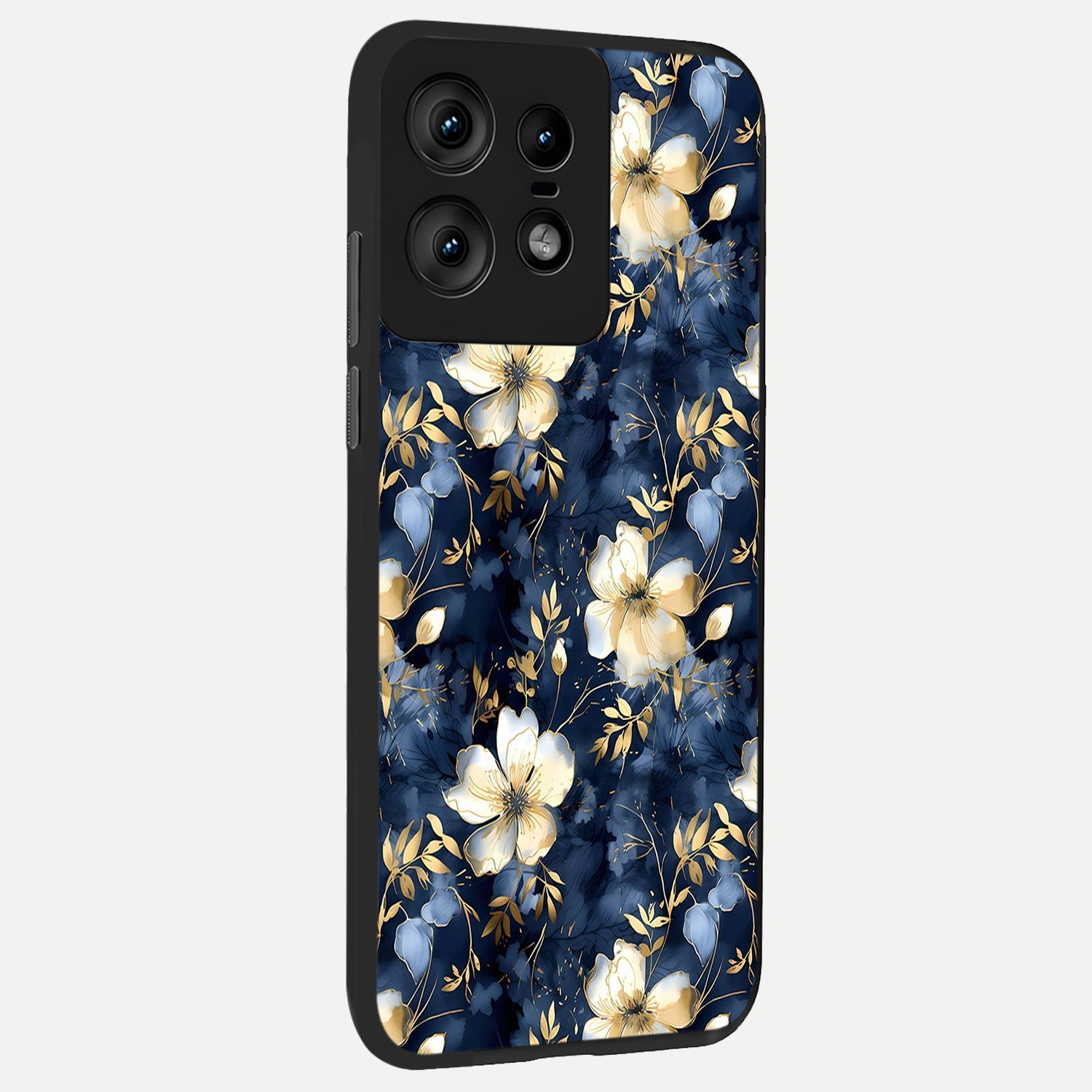  Golden Midnight Bloom back cover For Moto Edge50 Pro slim fit glass case with vibrant aesthetic design