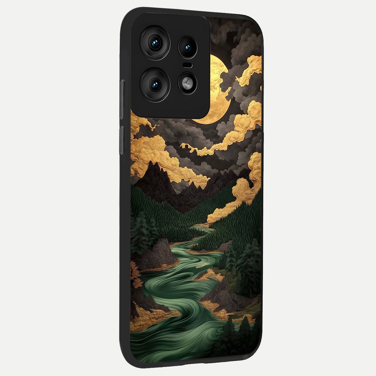  Golden River Moon back cover For Moto Edge50 Pro slim fit glass case with vibrant aesthetic design