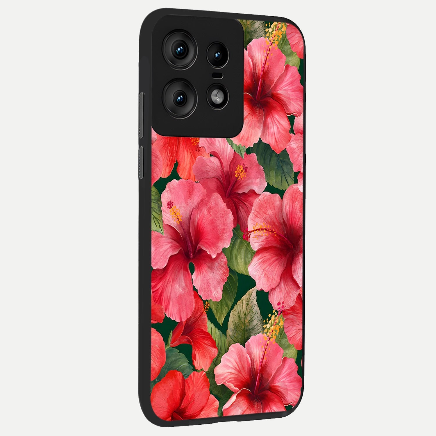  Hibiscus Pattern back cover For Moto Edge50 Pro slim fit glass case with vibrant aesthetic design