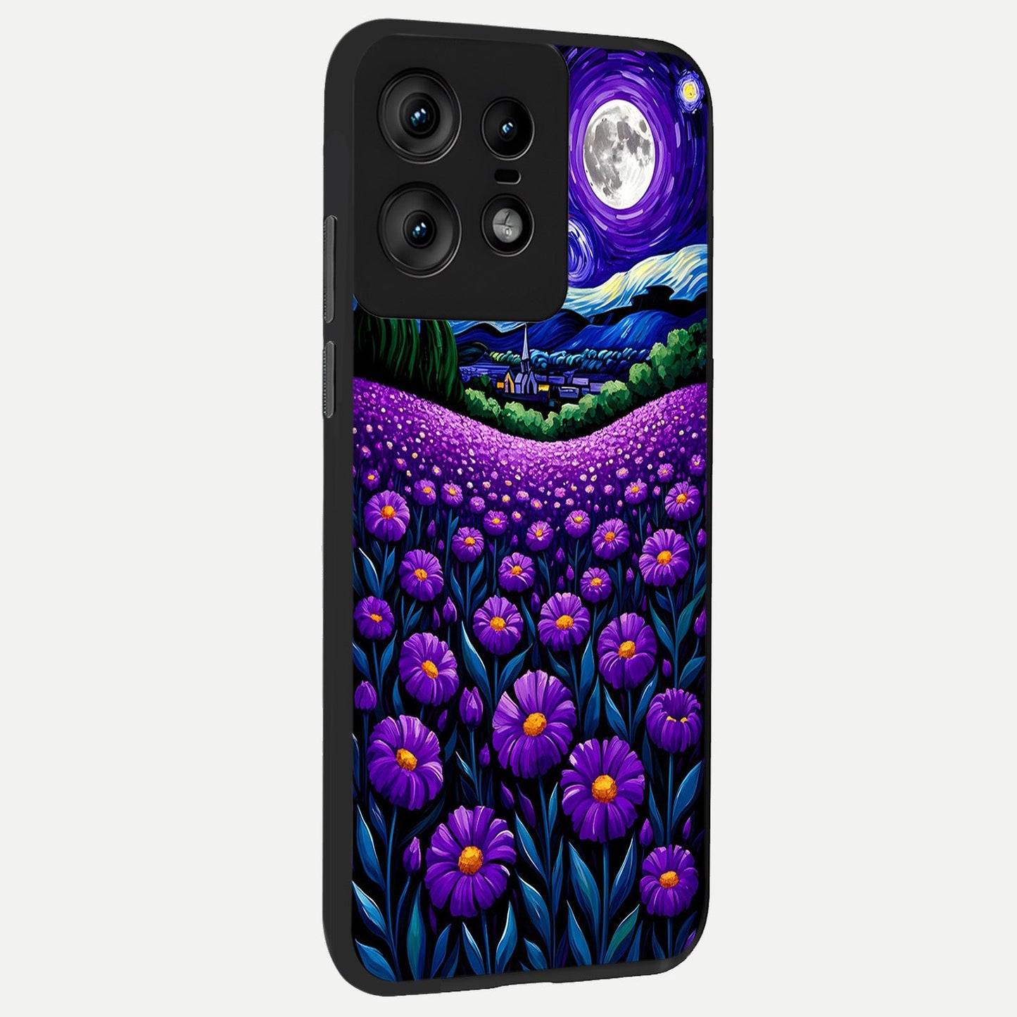  Lavender Moon Field back cover For Moto Edge50 Pro slim fit glass case with vibrant aesthetic design