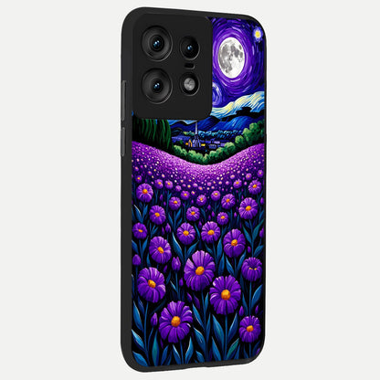  Lavender Moon Field back cover For Moto Edge50 Pro slim fit glass case with vibrant aesthetic design