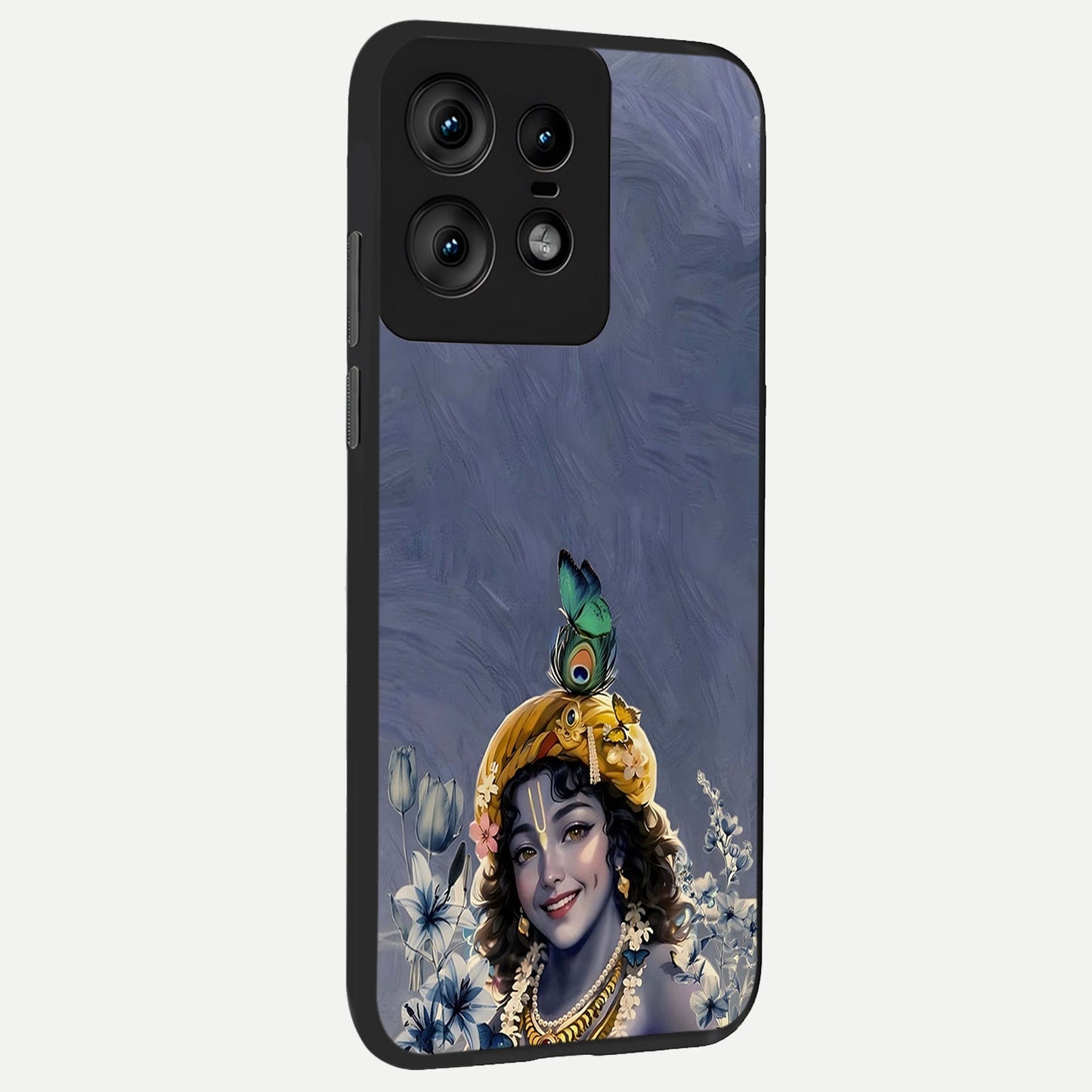  Lord Krishna back cover For Moto Edge50 Pro slim fit glass case with vibrant aesthetic design