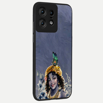  Lord Krishna back cover For Moto Edge50 Pro slim fit glass case with vibrant aesthetic design