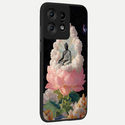  Lotus Divine Peace back cover For Moto Edge50 Pro slim fit glass case with vibrant aesthetic design