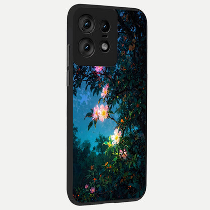  Midnight Bloom Glow back cover For Moto Edge50 Pro slim fit glass case with vibrant aesthetic design
