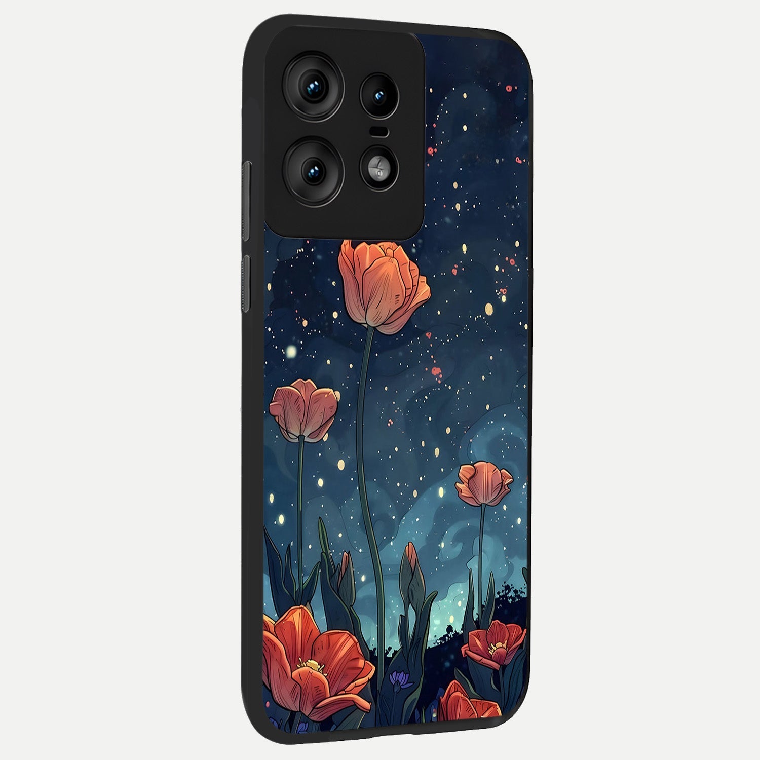  Midnight Tulip Glow back cover For Moto Edge50 Pro slim fit glass case with vibrant aesthetic design