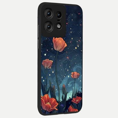  Midnight Tulip Glow back cover For Moto Edge50 Pro slim fit glass case with vibrant aesthetic design
