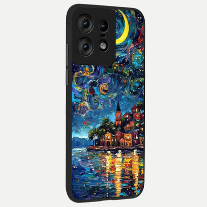  Moonlight Harbor Glow back cover For Moto Edge50 Pro slim fit glass case with vibrant aesthetic design