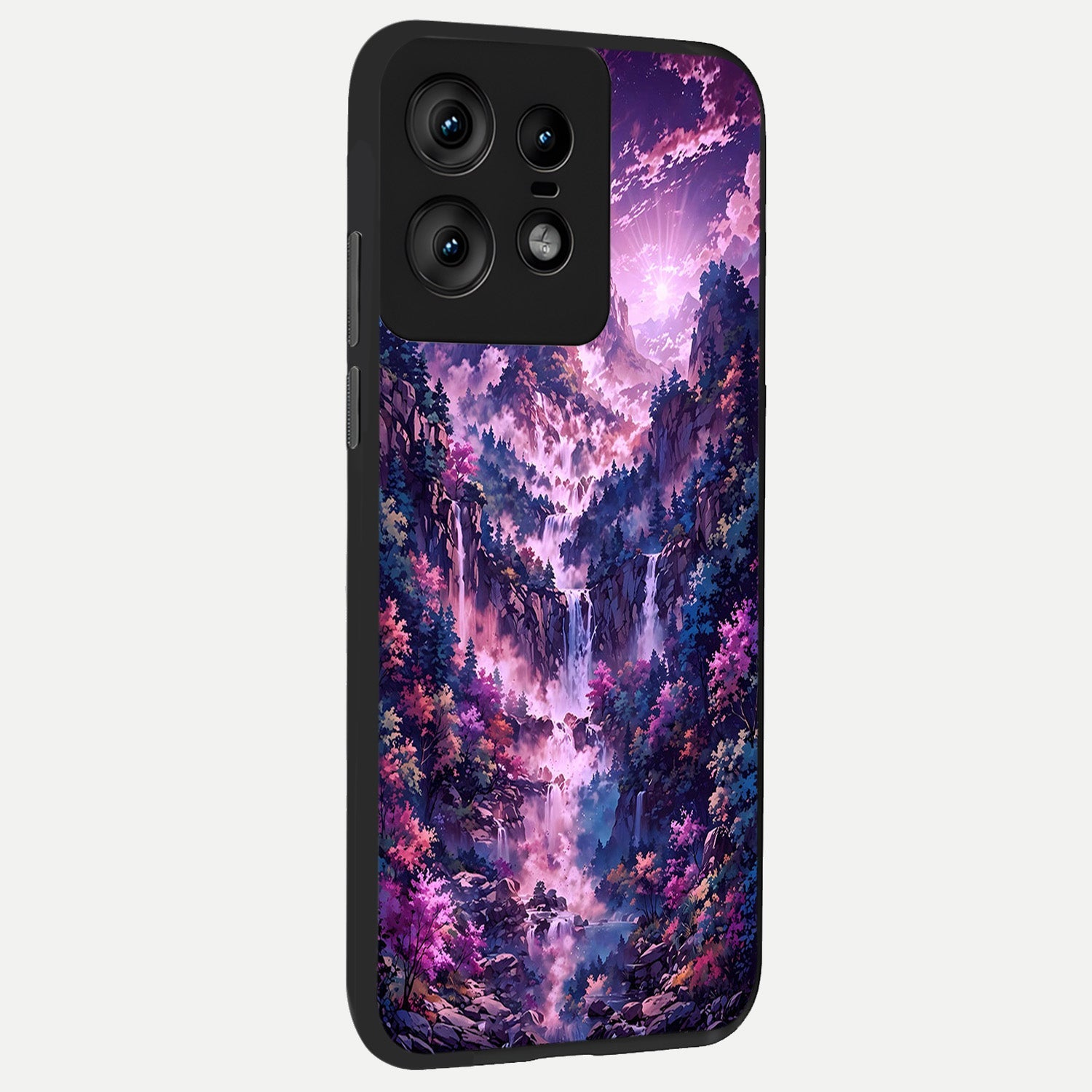  Mystic Cascade Peaks back cover For Moto Edge50 Pro slim fit glass case with vibrant aesthetic design
