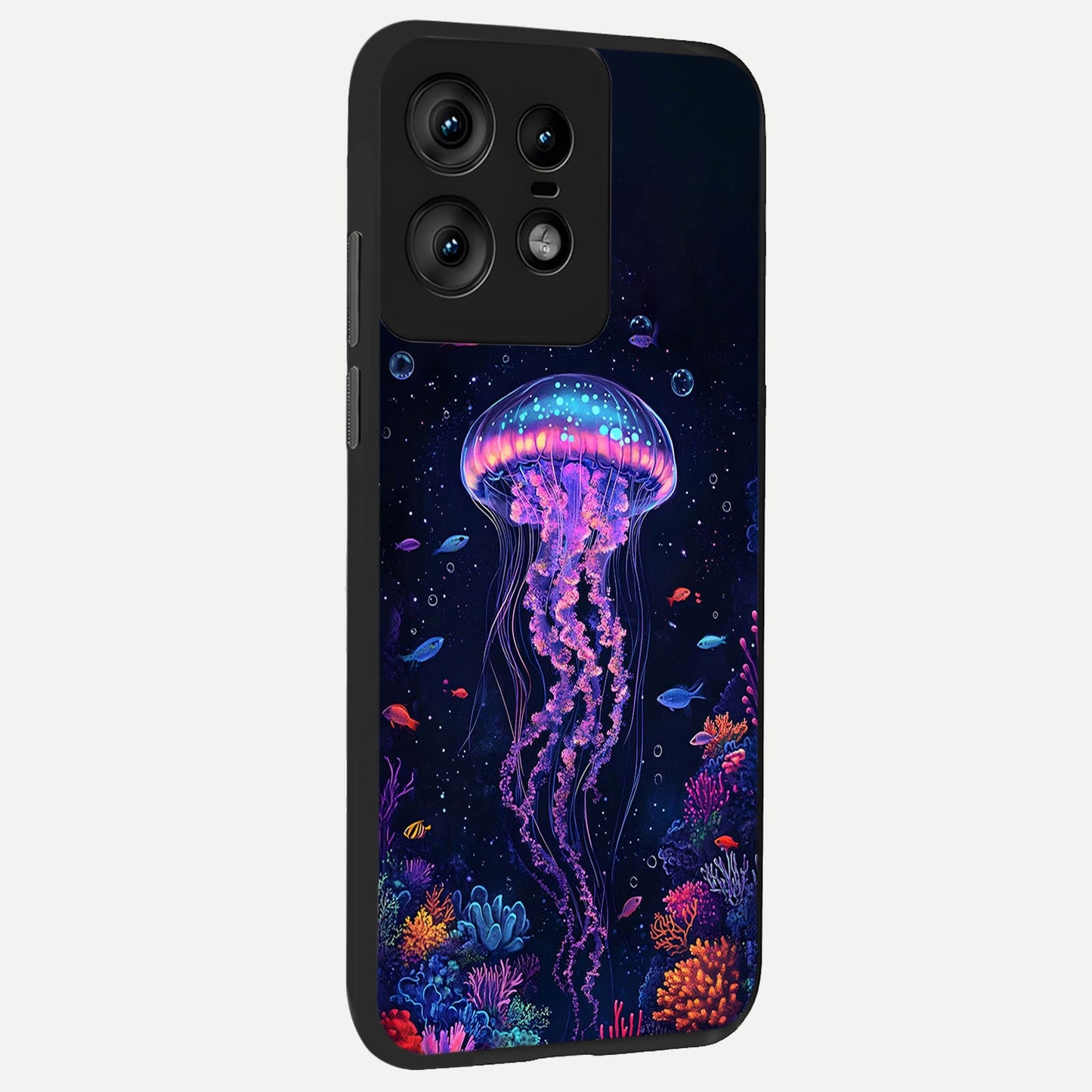  Neon Jellyfish back cover For Moto Edge50 Pro slim fit glass case with vibrant aesthetic design