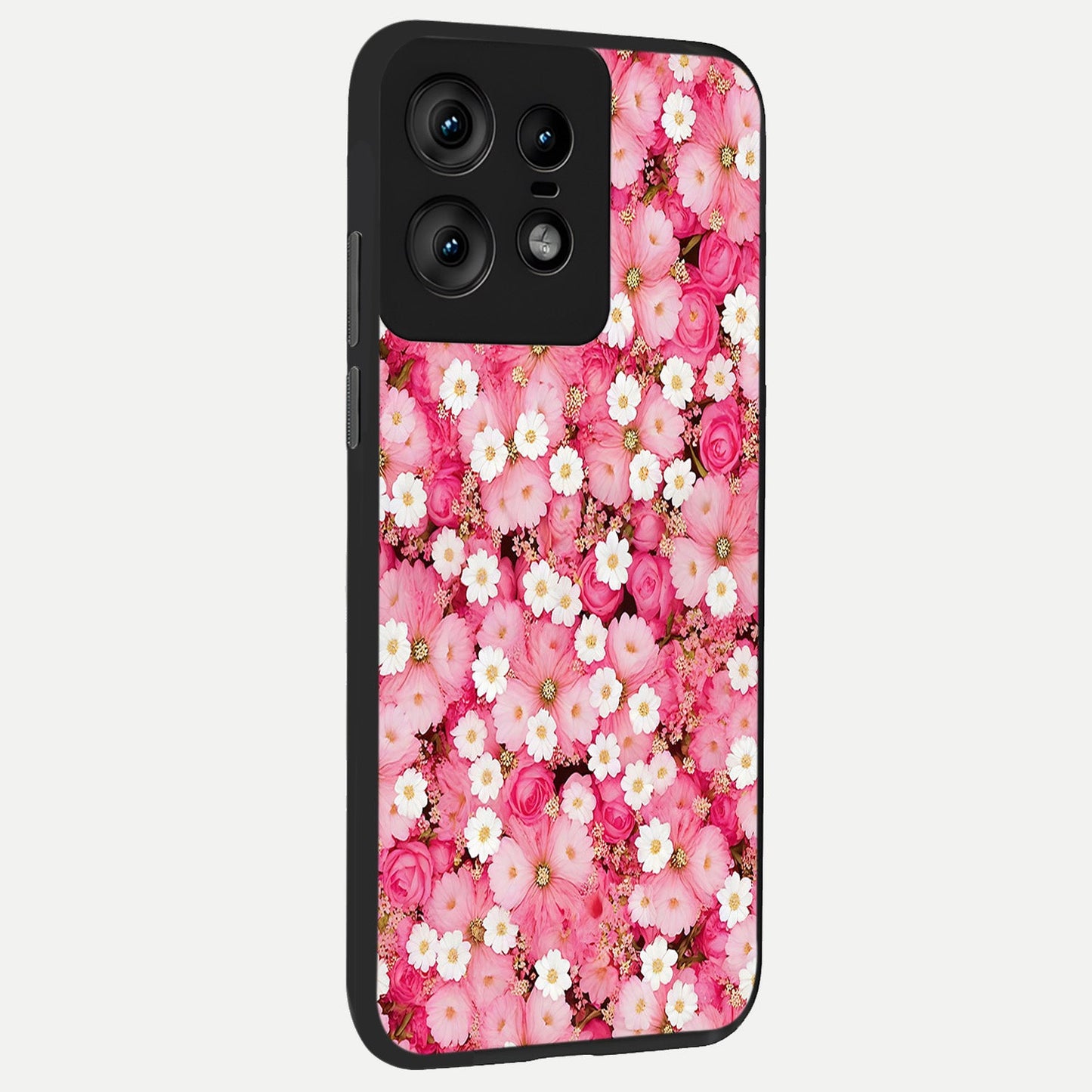  Pink Daisy Bliss back cover For Moto Edge50 Pro slim fit glass case with vibrant aesthetic design