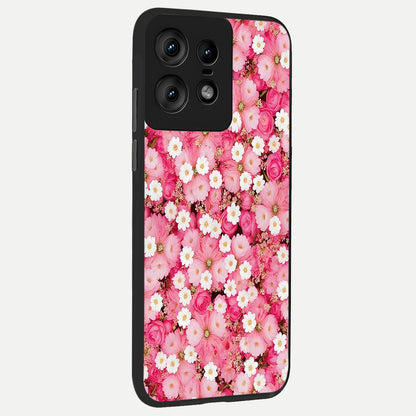  Pink Daisy Bliss back cover For Moto Edge50 Pro slim fit glass case with vibrant aesthetic design