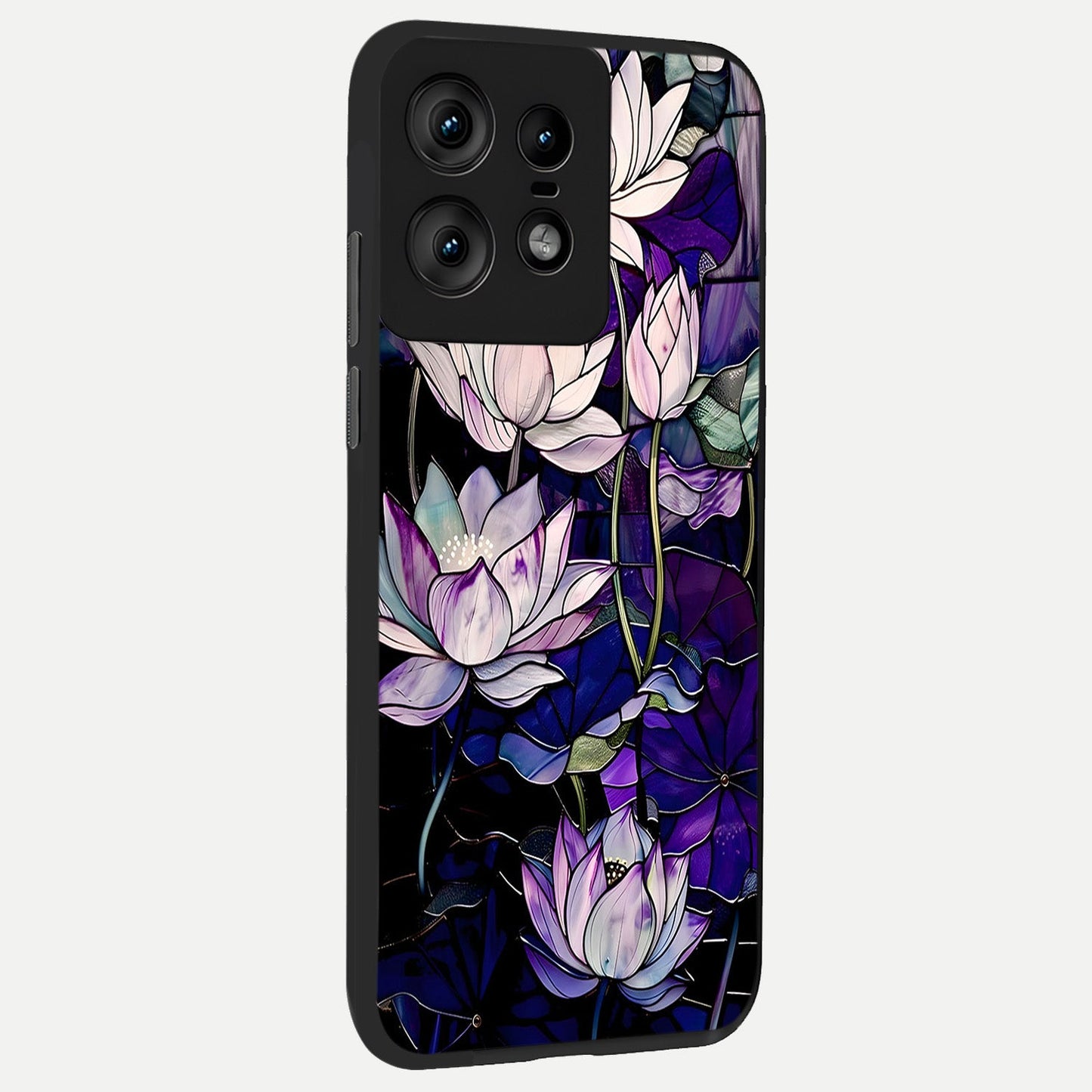  Purple Lotus Pattern back cover For Moto Edge50 Pro slim fit glass case with vibrant aesthetic design