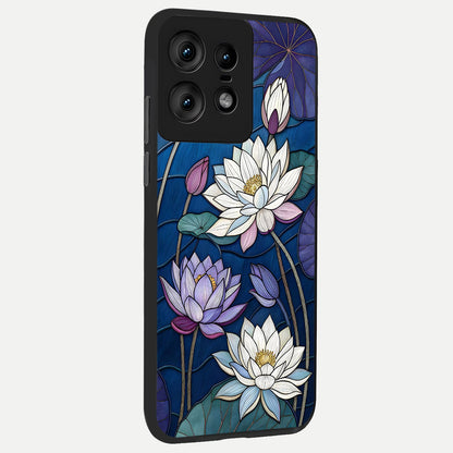  Purple Lotus Stained back cover For Moto Edge50 Pro slim fit glass case with vibrant aesthetic design