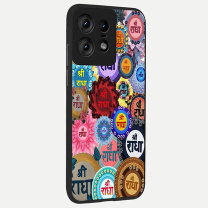 Radha Divine Bloom back cover For Moto Edge50 Pro slim fit glass case with vibrant aesthetic design