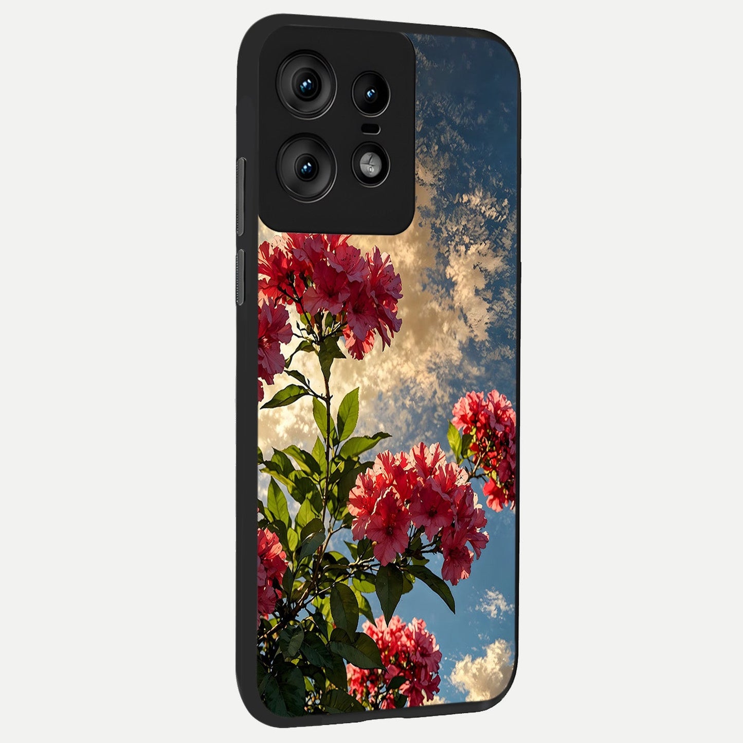  Red Bloom Skies back cover For Moto Edge50 Pro slim fit glass case with vibrant aesthetic design